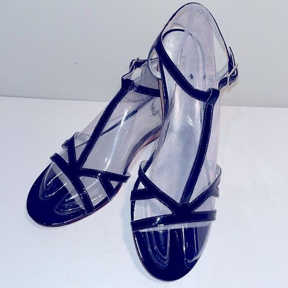 Kate Spade 1” leather wedge heels navy blue - Picture 2 of 12